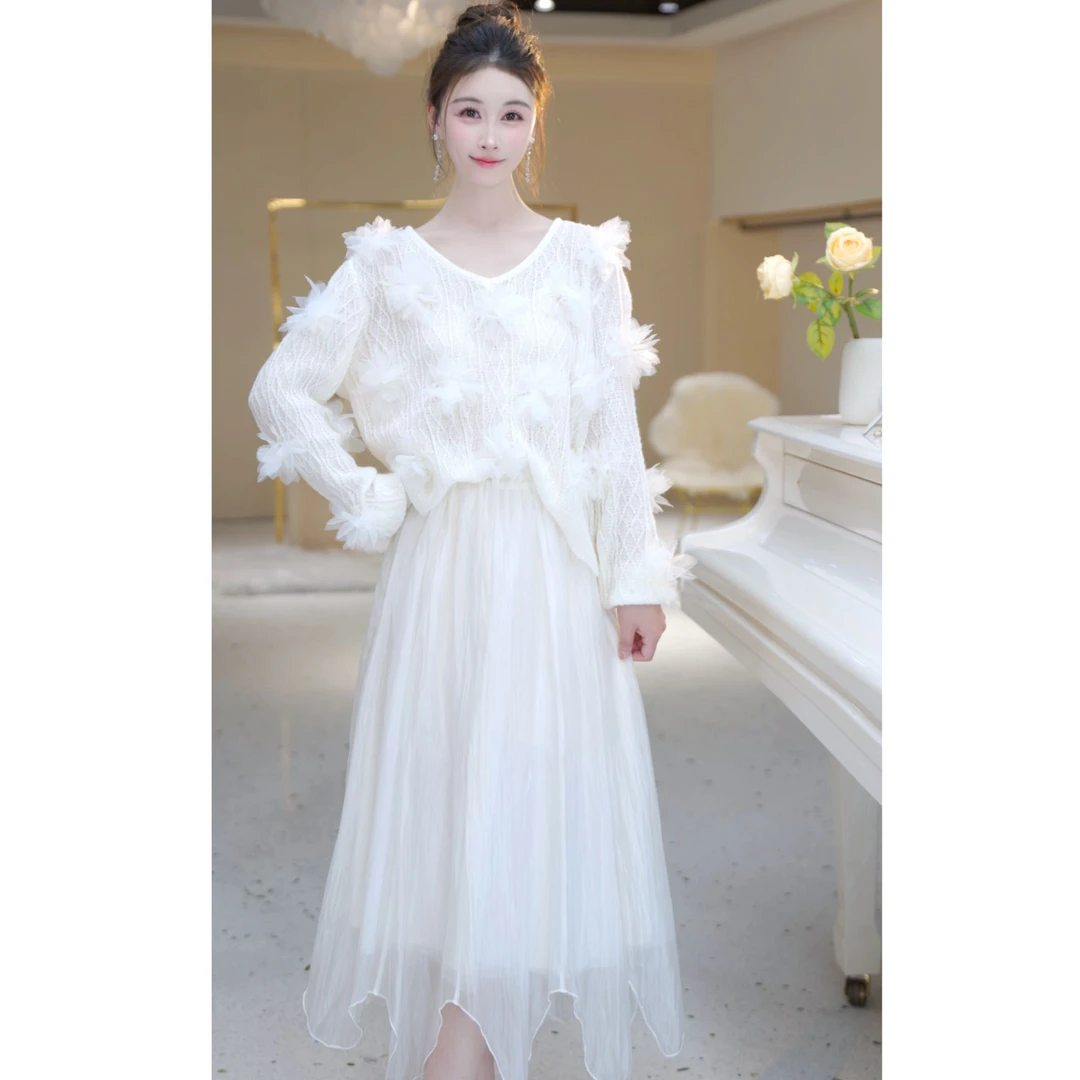 【北栀】时尚套装百搭毛衣+半身裙两件套812937+812367