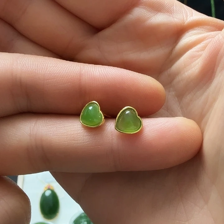 和田玉银S925镀金镶嵌耳饰