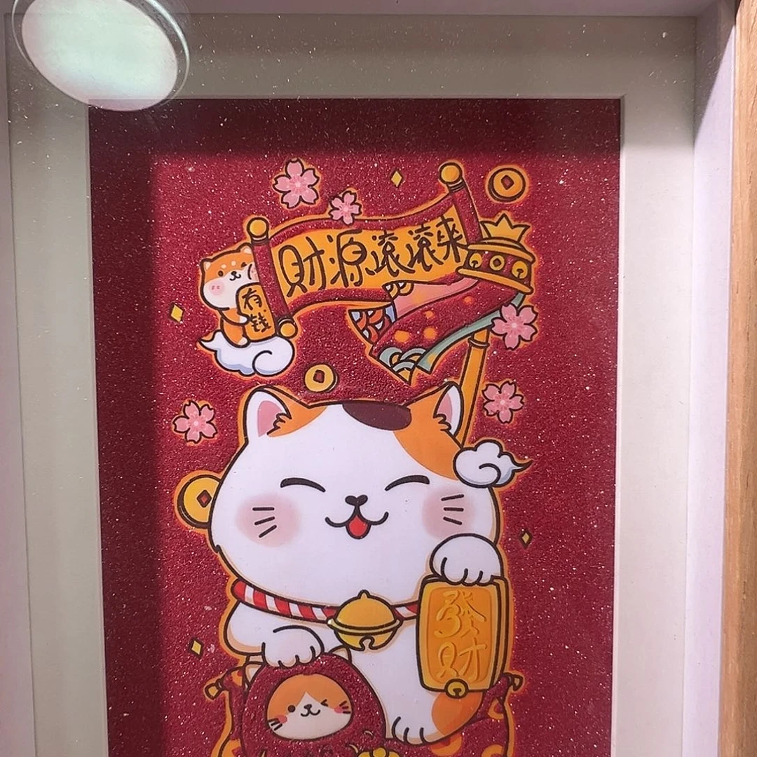 天然辰砂招财猫天然朱砂画