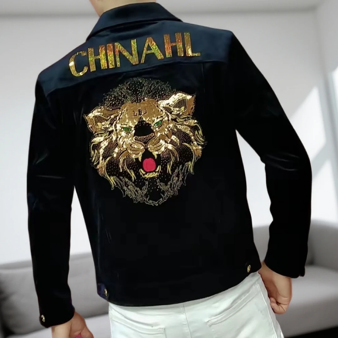 欧洲站男士秋冬新款时尚潮流欧版潮牌灯芯绒刺绣外套夹克痞帅