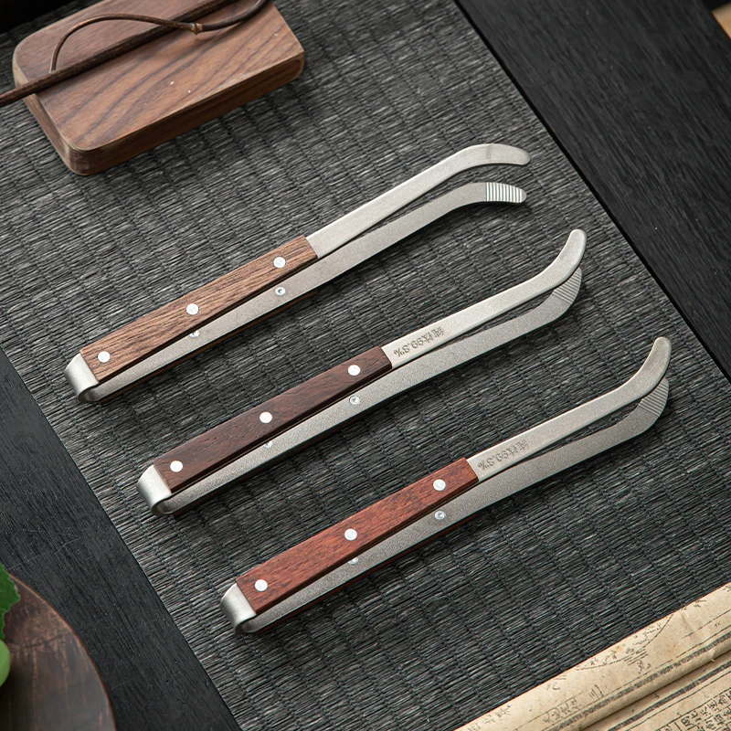 纯钛茶夹镊子实木取茶器茶道六君子高档手工泡茶专用茶具配件防滑