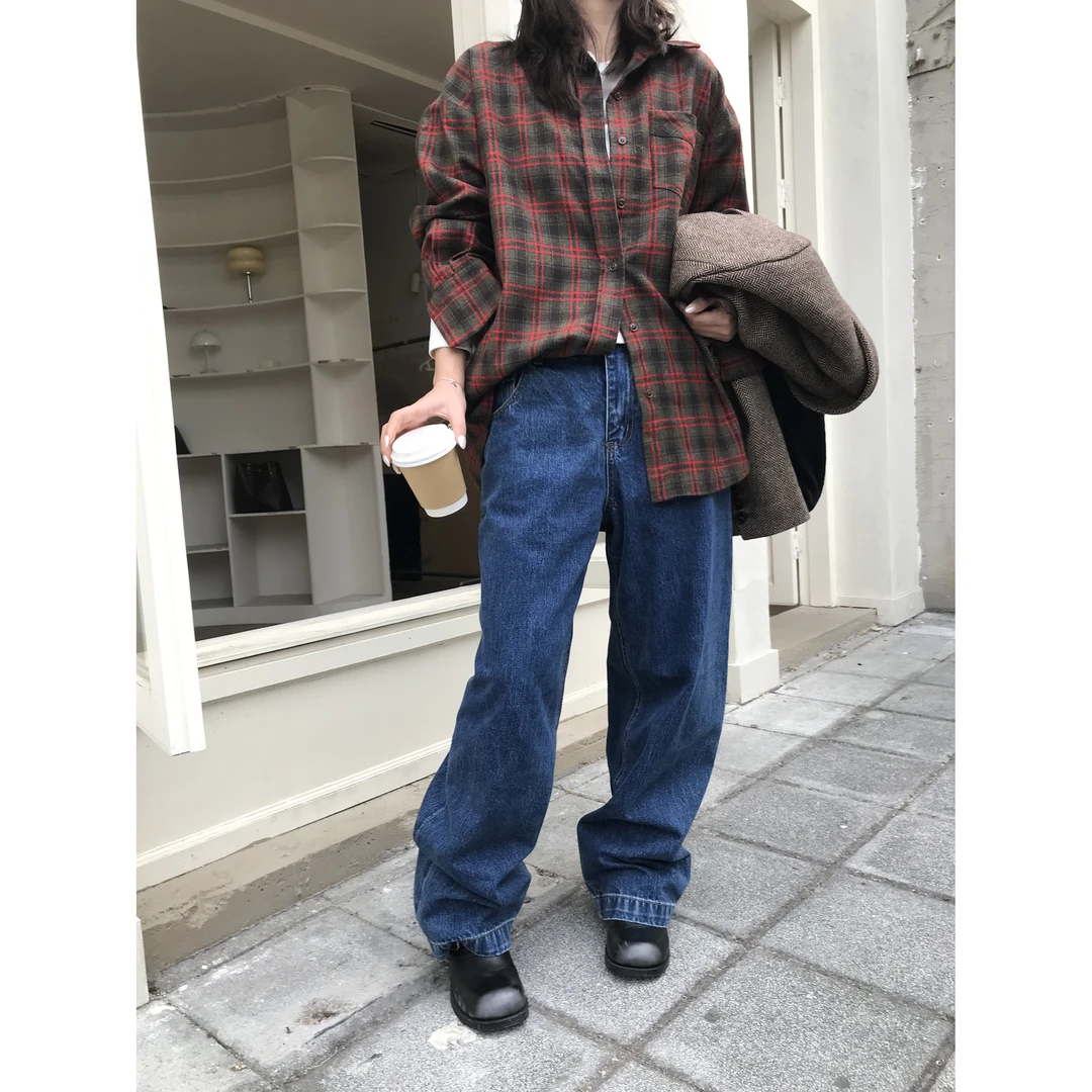 JYZ SEASON.女阔腿裤水洗无弹适中秋冬牛仔裤宽松长裤休闲冬季