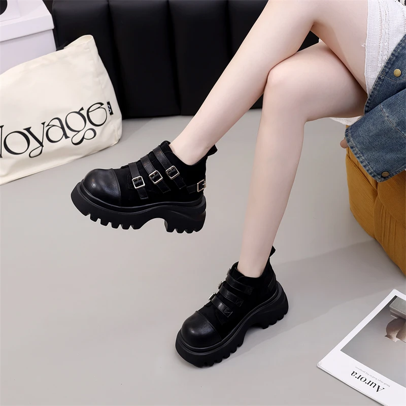 厚底增高乐福小皮鞋女2025秋季新款复古小个子通勤玛丽珍乐福皮鞋