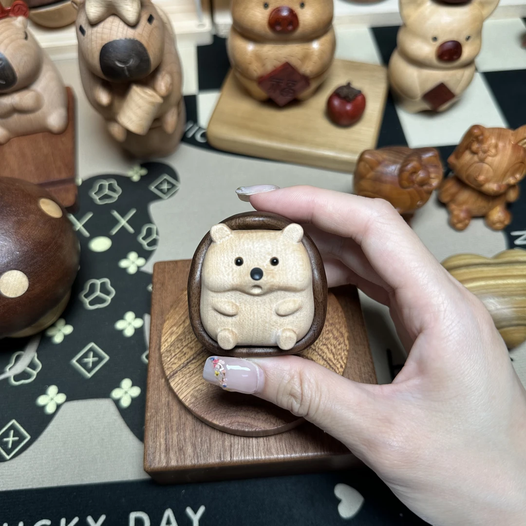 壹心 刺猬摆件胡桃木枫木双拼