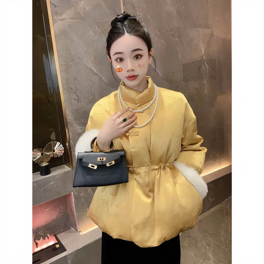 现货 冬季【悠然若雪】新中式休闲百搭醋酸刺绣狐狸毛白鸭绒国风羽