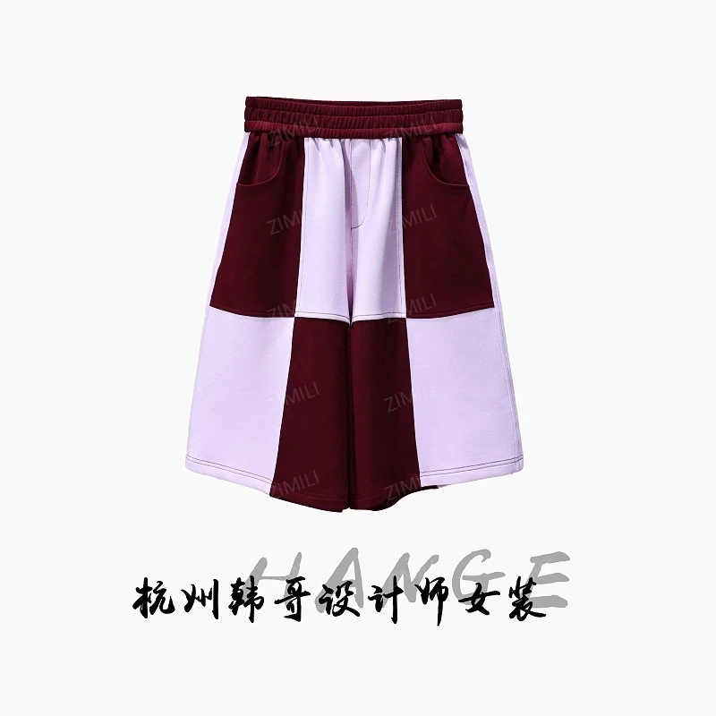 【韩哥女装】2025《云雾》安可拉红拼接粉色高克重格纹短裤7923-H5