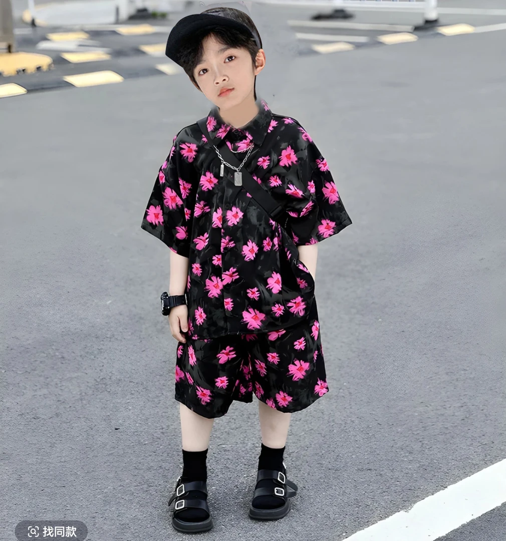 G4130（花花少爷）夏季中大童男孩洋气薄款冰凉帅气套装休闲男童