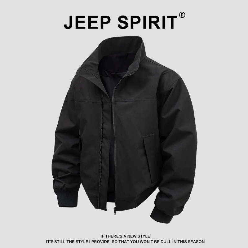 JEEPSPIRIT吉普复古外套上衣潮流春秋季新款休闲立领长袖薄款夹克