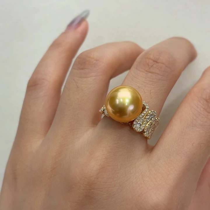 海水珍珠戒指18K金镶嵌11-12mm