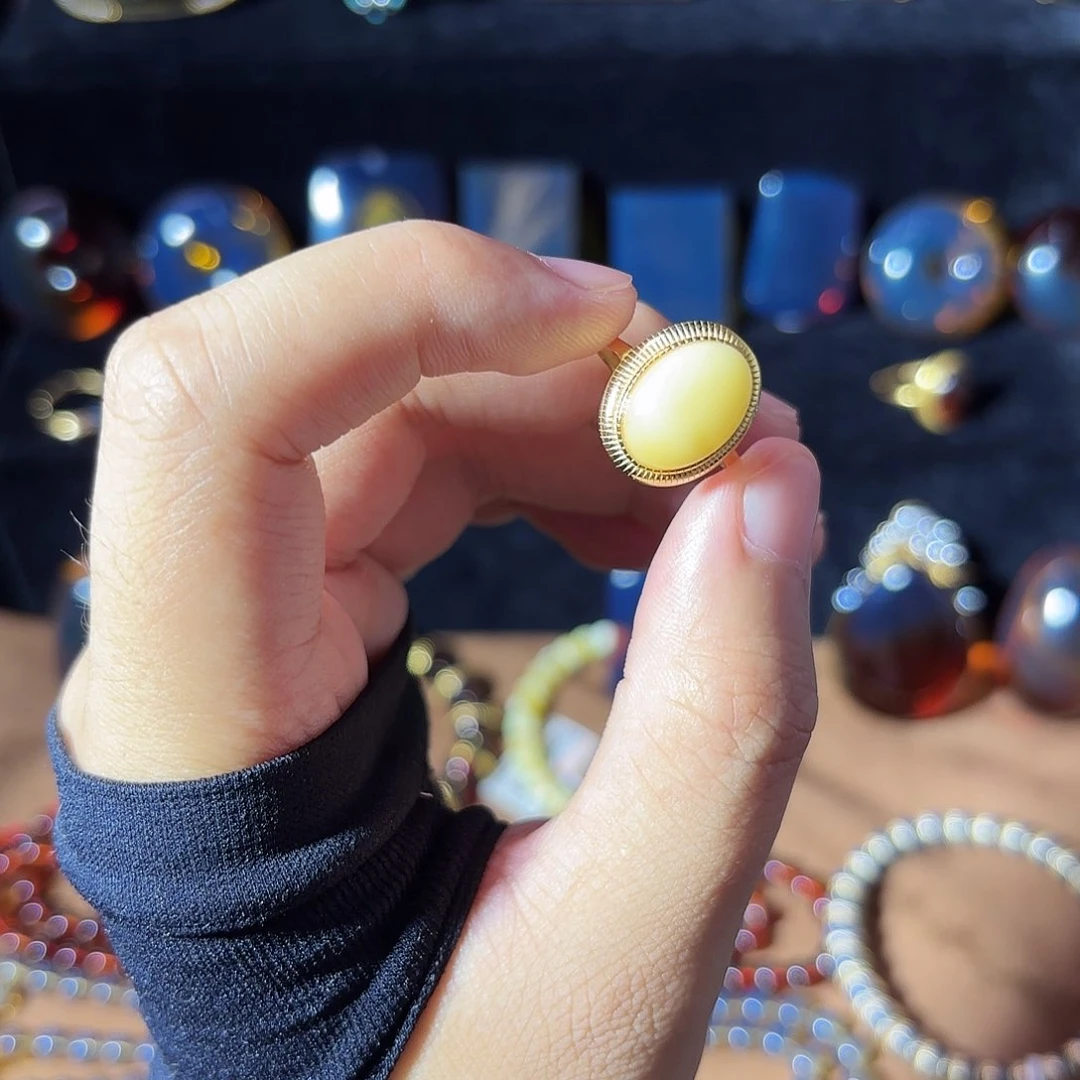 未镶嵌琥珀裸石蜜蜡白蜡戒指