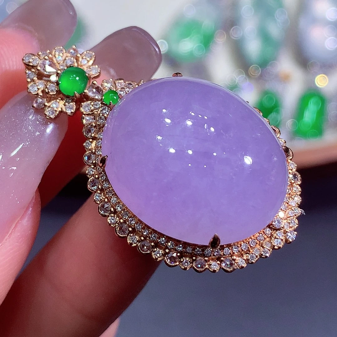 翡翠18K金镶嵌吊坠(不含链)