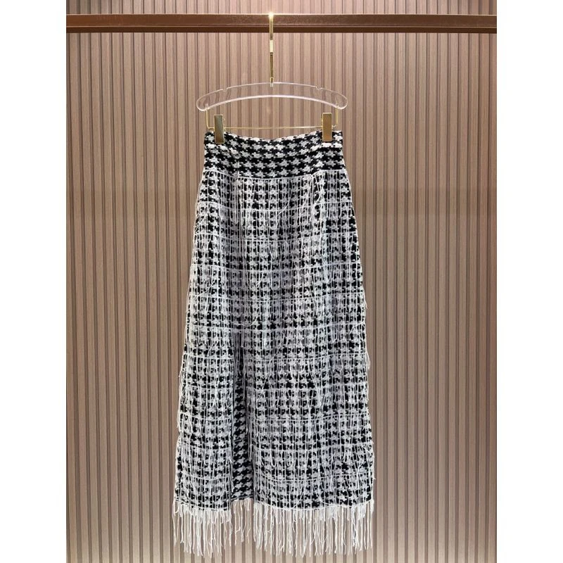 灵动流苏 秋冬千鸟格气质半身裙