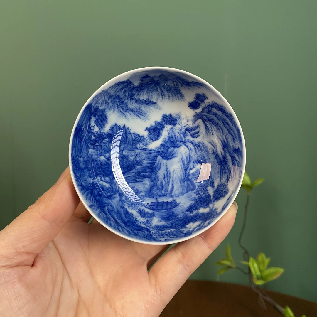 【九茗珍藏】烟雨漓江精工山水小普洱杯 手工手绘 景德镇茶具