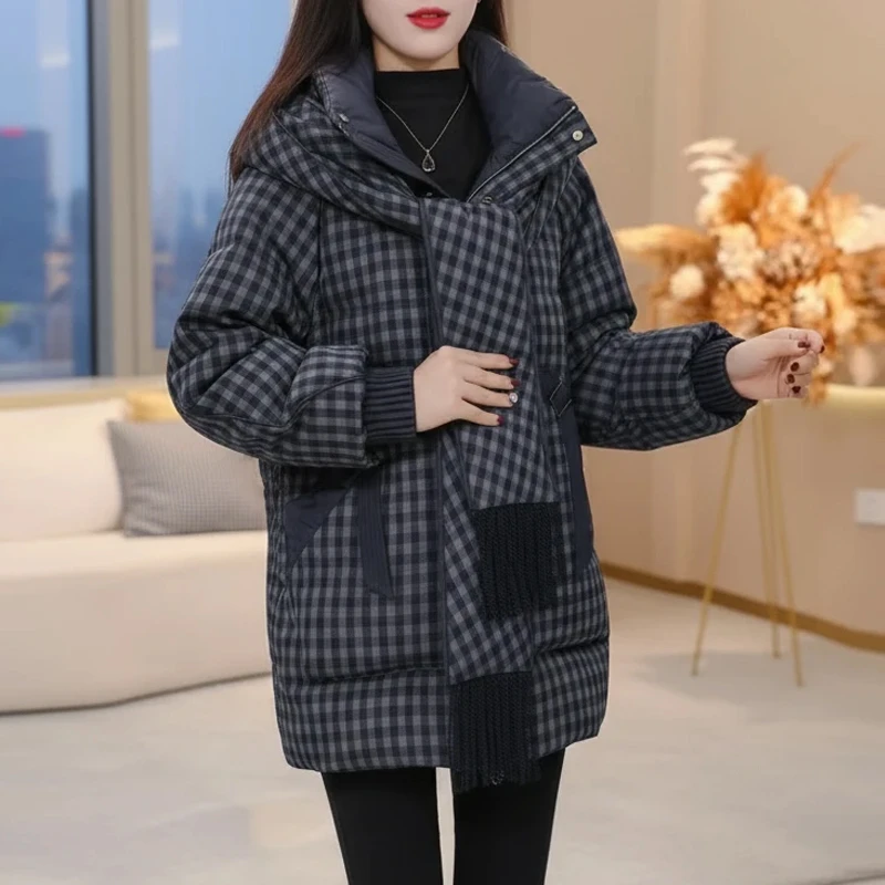 中长款可拆卸围巾帽棉服外套女2026冬季新款韩系保暖加厚面包服女