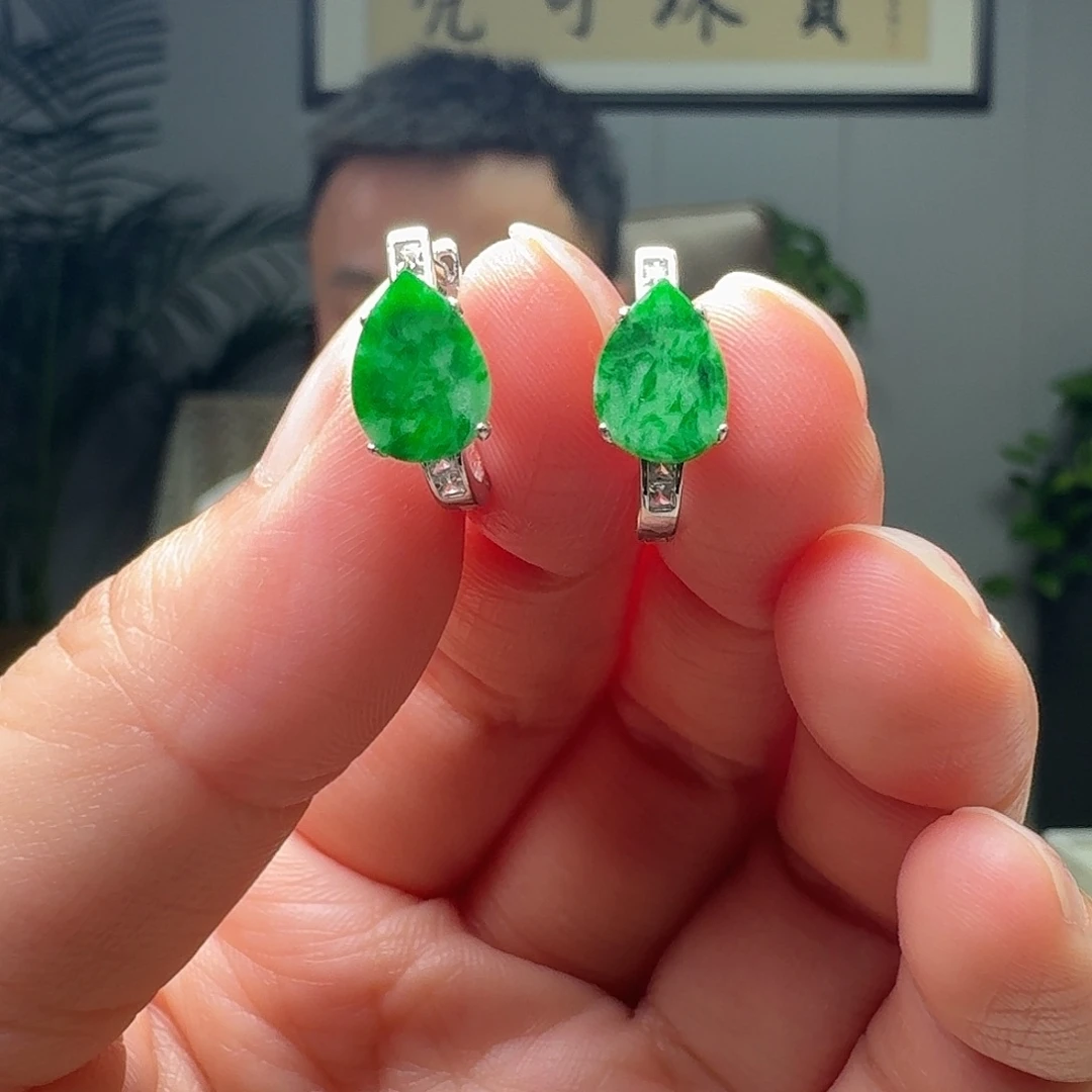 翡翠银S925镶嵌耳饰多样性发货其一