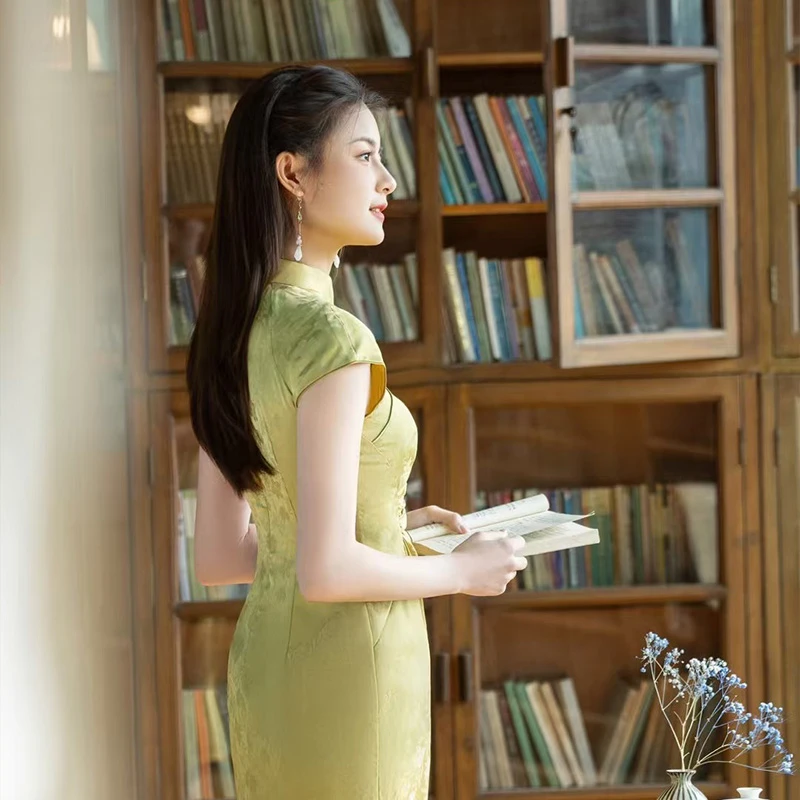 320（衣长120）国风复古气质温婉水滴镂空提花旗袍夏