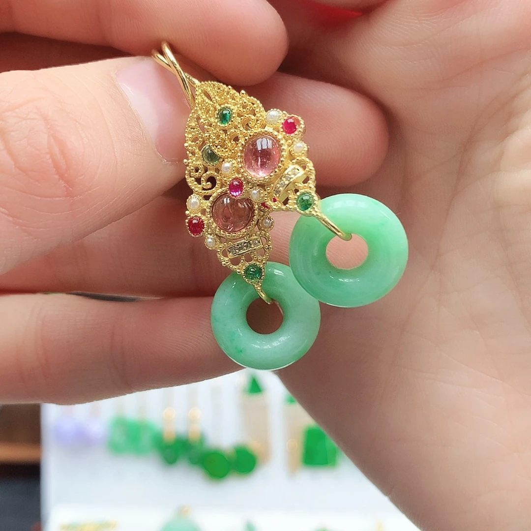 翡翠耳饰银S925镶嵌耳饰