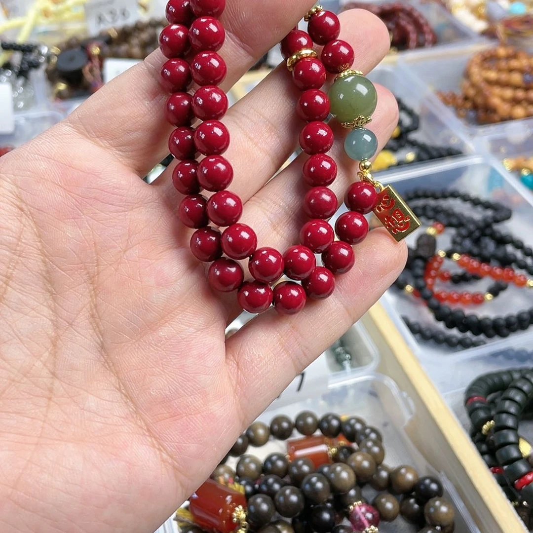 檀香木手串银S925镀金镶嵌