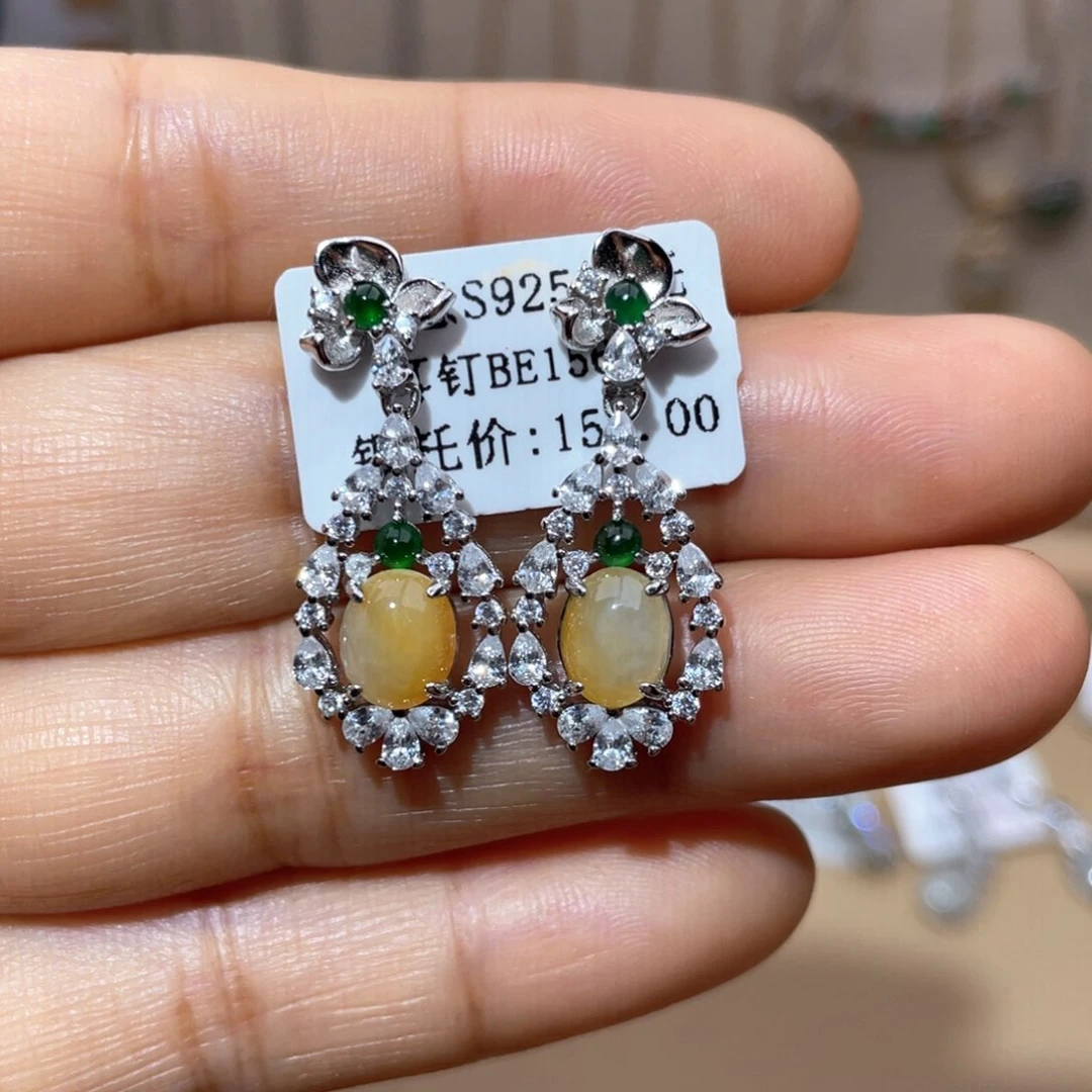 银S925镶嵌翡翠耳饰