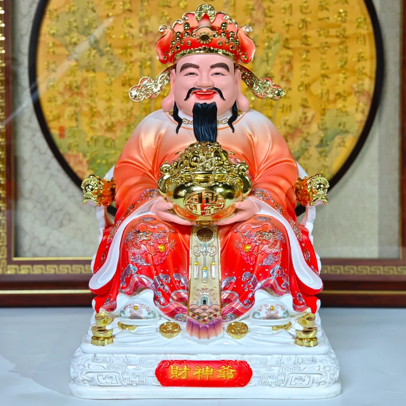 汉白玉彩绘文财神佛像财神爷家庭供奉店铺开张客厅招财摆件可装脏