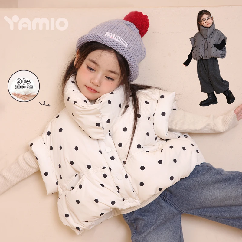 YAMIO杨梅家2025冬季新款儿童女童装波点羽绒服马甲CF4050