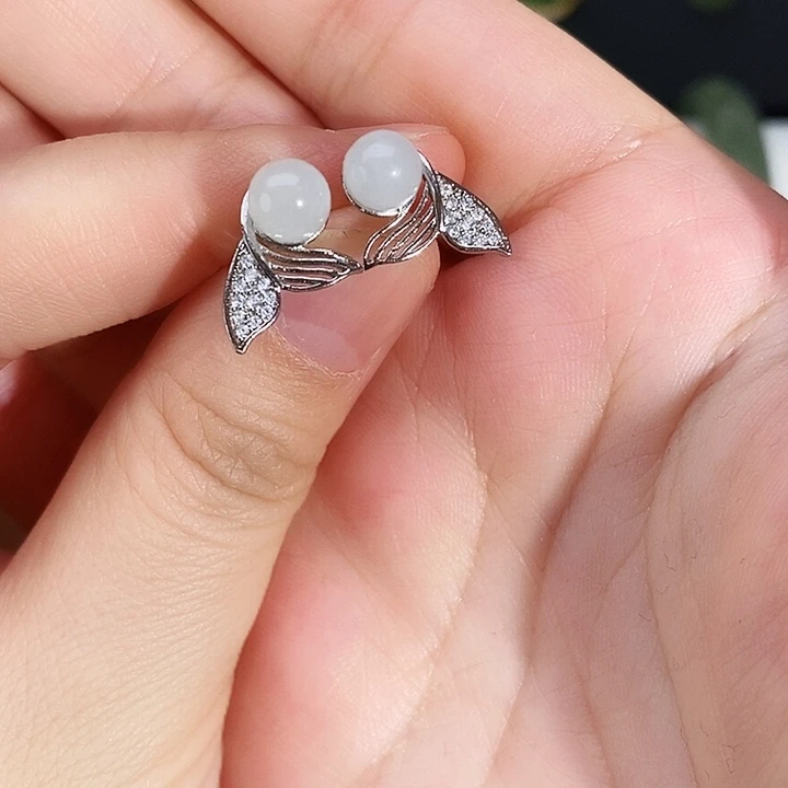 和田玉合金耳饰金鱼