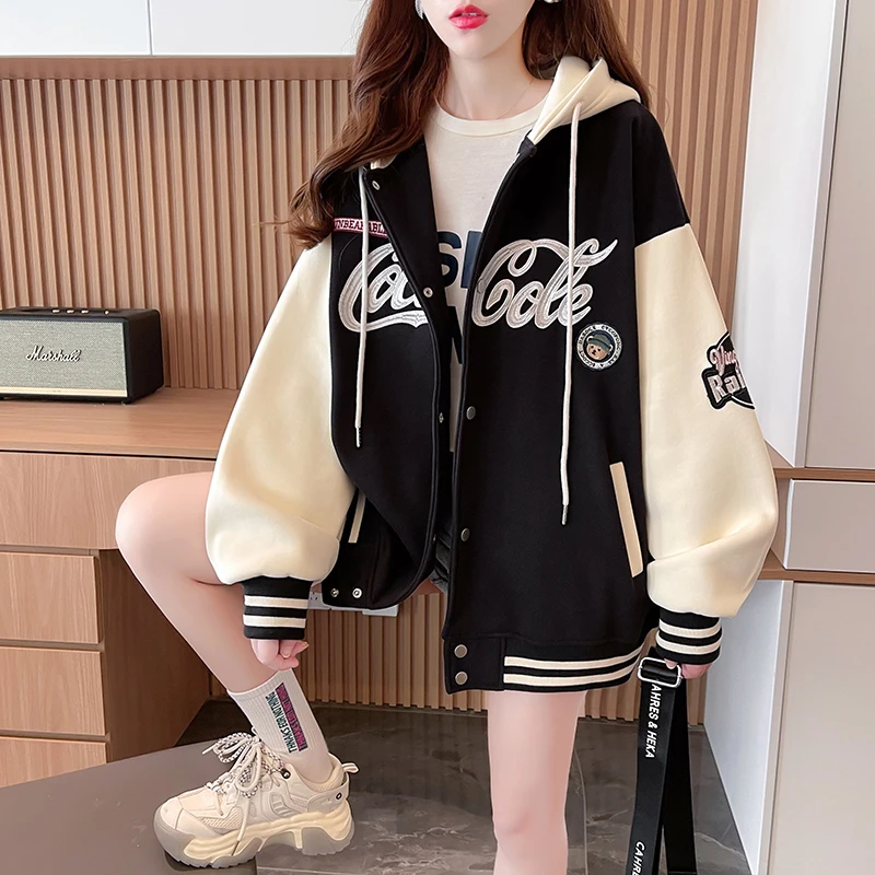 薄款拼色棒球服外套女春秋季2025新款初中学生宽松小个子开衫卫衣