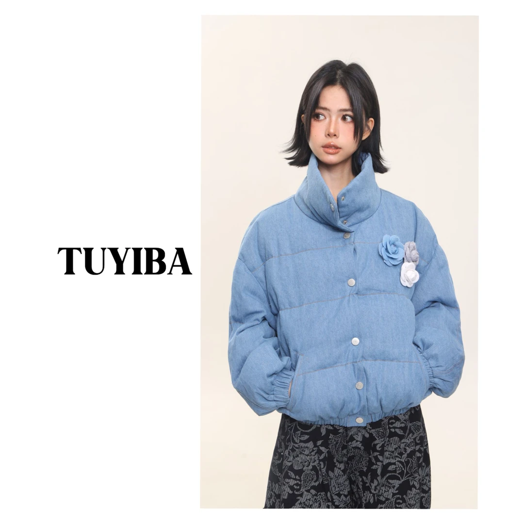 【兔兔】韩版立领宽松牛仔外套棉服女加厚保暖面包服2455