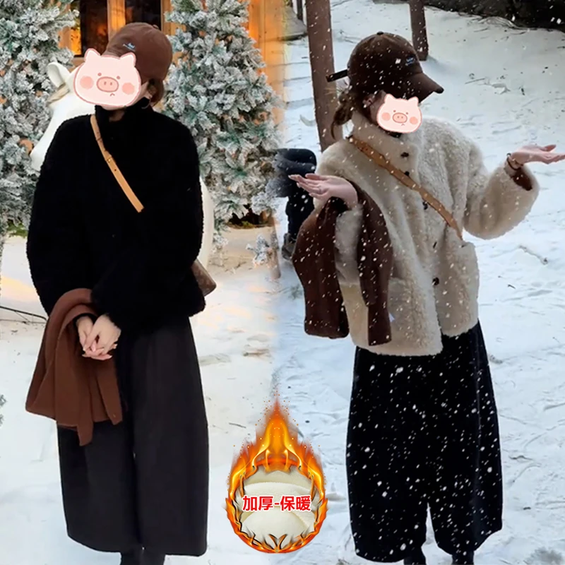 2025年秋冬新款穿搭一整套时尚百搭纯色外套搭配宽松保暖休闲裤女