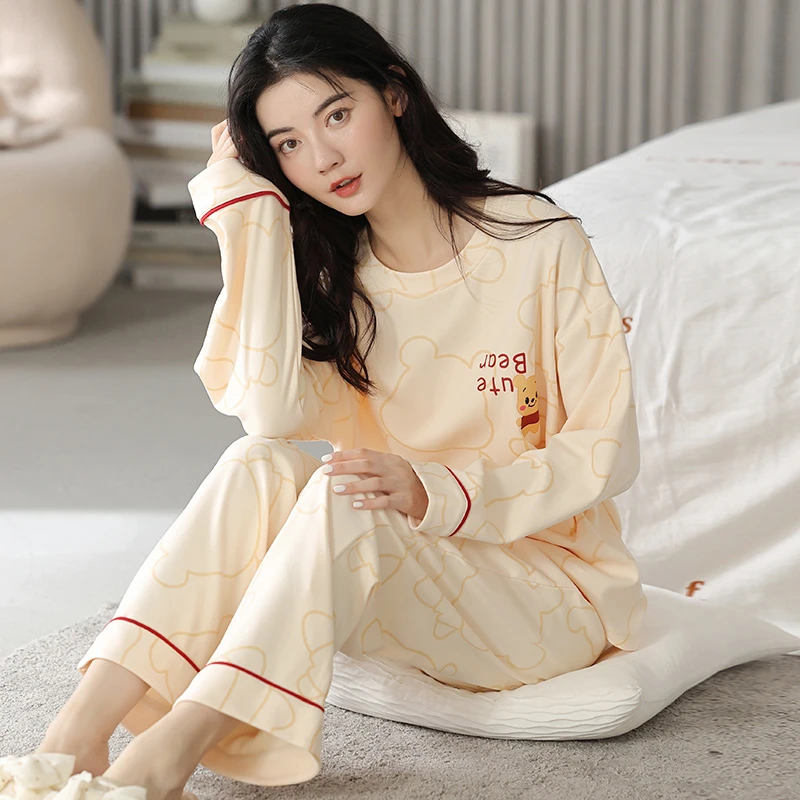 Amberdove潮牌全棉女士睡衣套装春秋2025新款可爱熊家居服可外穿