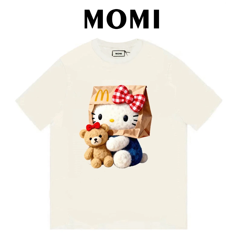 【M记KT】MOMI新款宽松T恤夏季圆领慵懒风可爱风纯棉短袖女