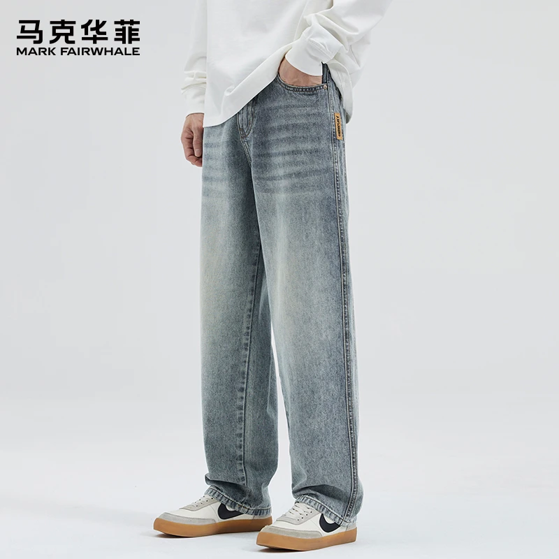 马克华菲美式潮牌牛仔裤男士2025春秋新款宽松直筒透气阔腿长裤子