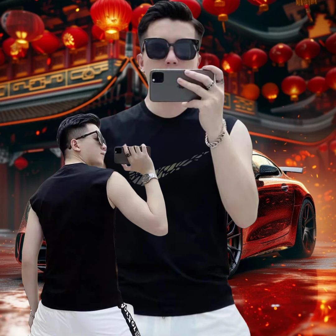 2025夏季潮牌纯棉背心男士休闲时尚帅气舒适外穿健身坎肩无袖t恤