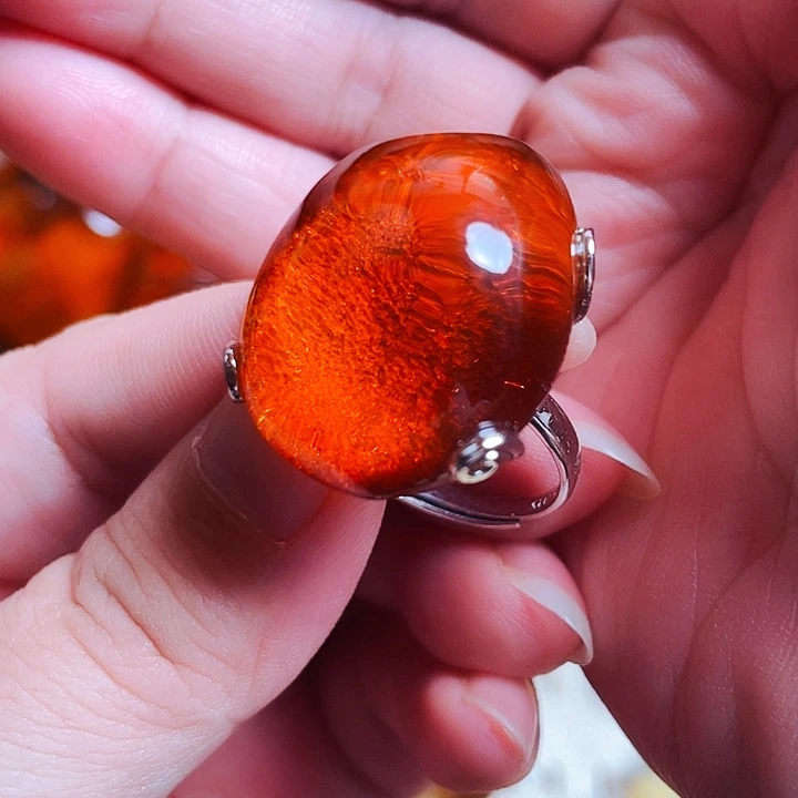 琥珀银S925镶嵌裸石戒指