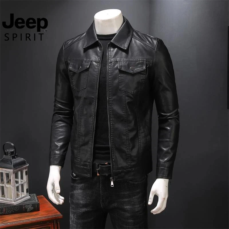 JEEP SPIRIT 吉普男士皮衣新款春秋季韩版潮流机车外套皮夹克男潮