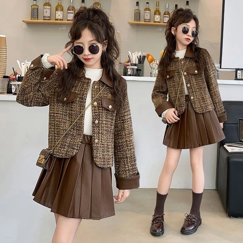 女时尚秋季套装小香风童装百褶半身裙女孩洋气中大童韩版外套