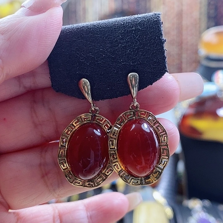 琥珀银S925镶嵌耳饰耳环