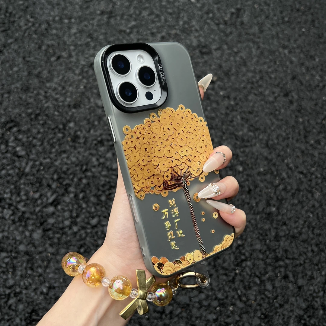 金钱树高级感适用苹果17/华为Pura80/OPPO/vivo/小米彩银手机壳
