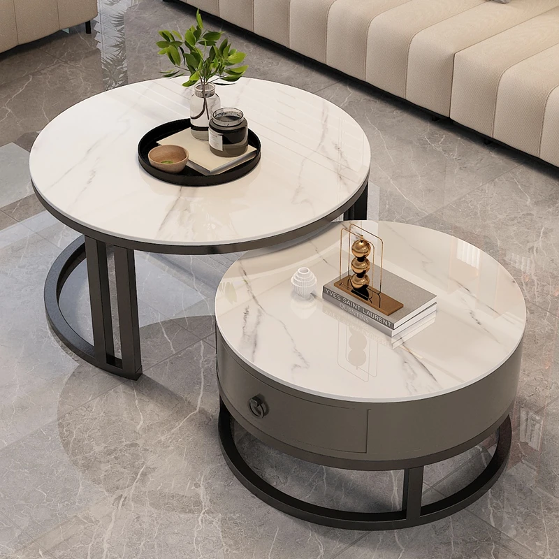 简易网红圆形岩板折叠小茶几客厅家用出租房专用现代简约轻奢茶桌