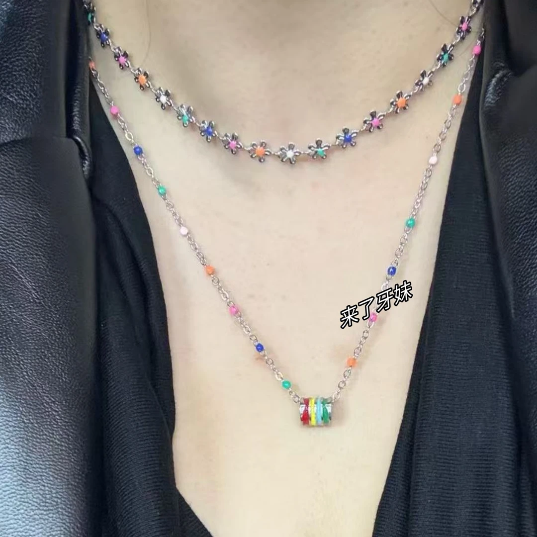 合金项链 YM【彩色串珠小花朵XL159】设计感小众轻奢时尚百搭