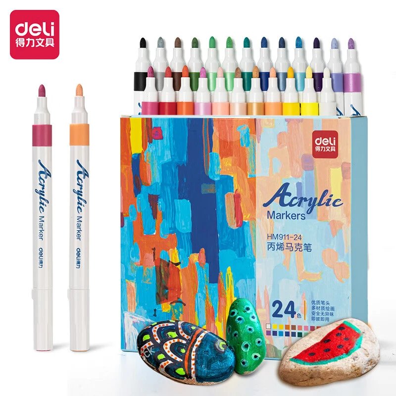 得力HM911丙烯马克笔24色单头水性防水儿童手绘涂鸦DIY画 HM911