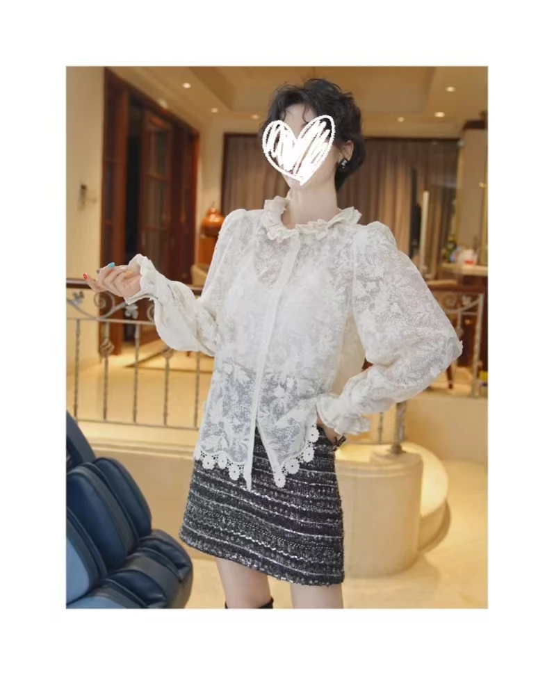 26112325【月光奏鸣】春新款洋气宽松显瘦蕾丝衬衫