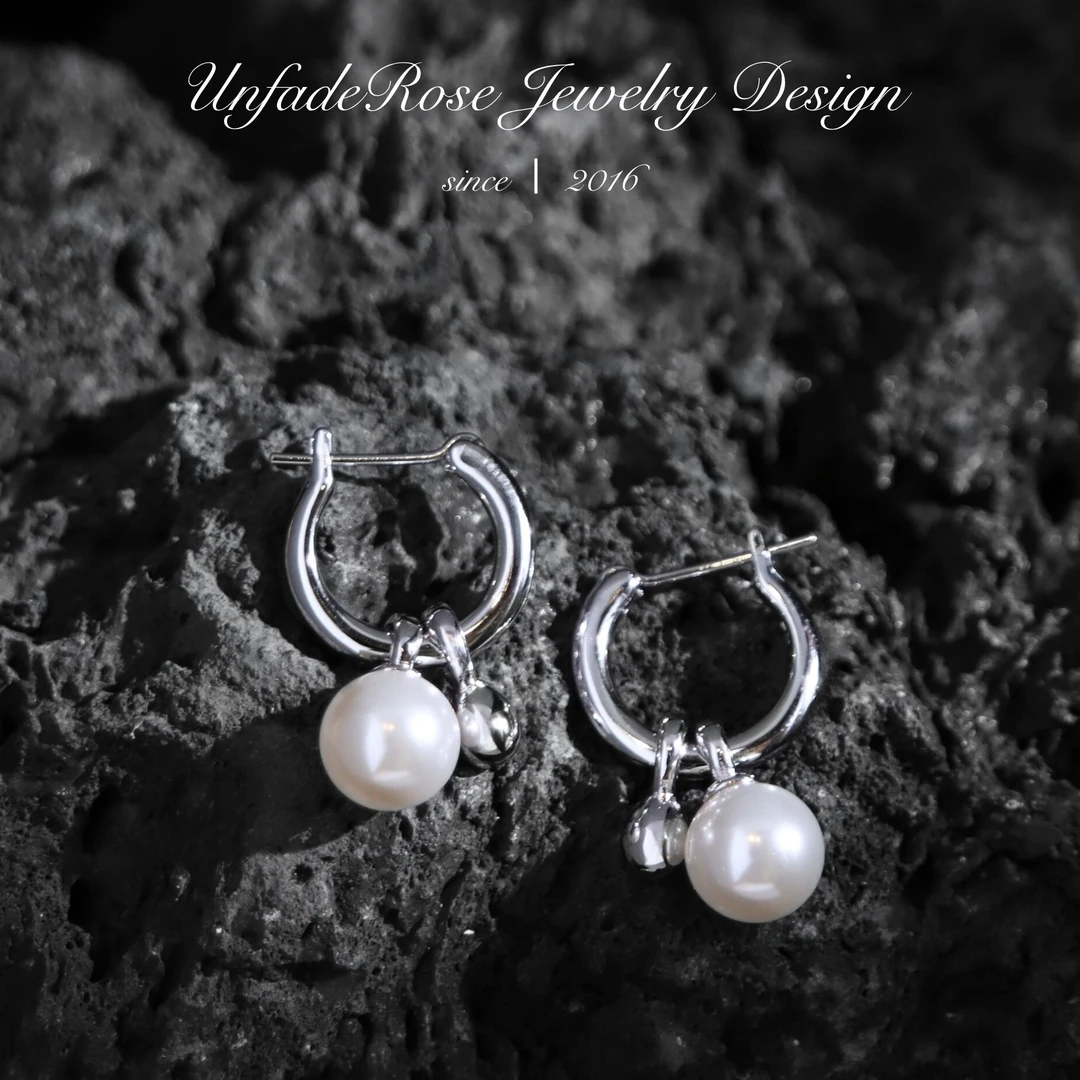 UNFADE ROSE  设计感珍珠小众耳圈耳环F073D