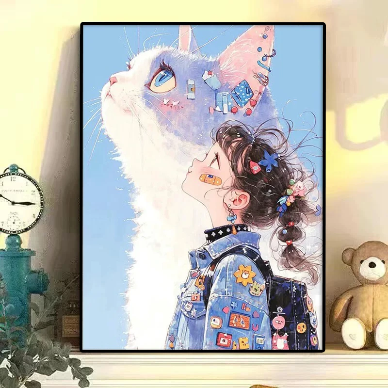 手工砂岩猫狗系列手工填充填色解压治愈系挂画6080