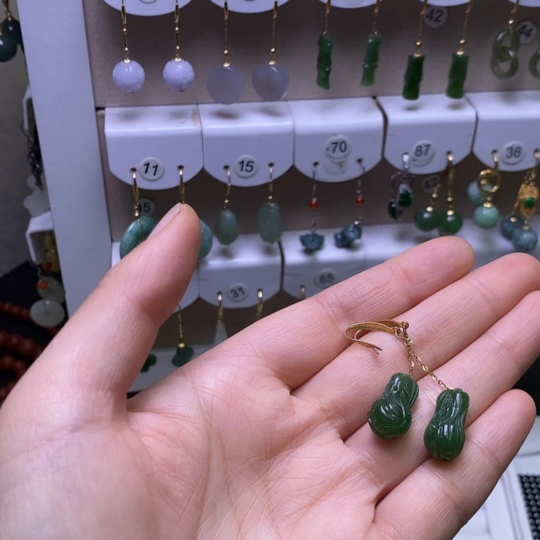 和田玉银S925镶嵌耳饰