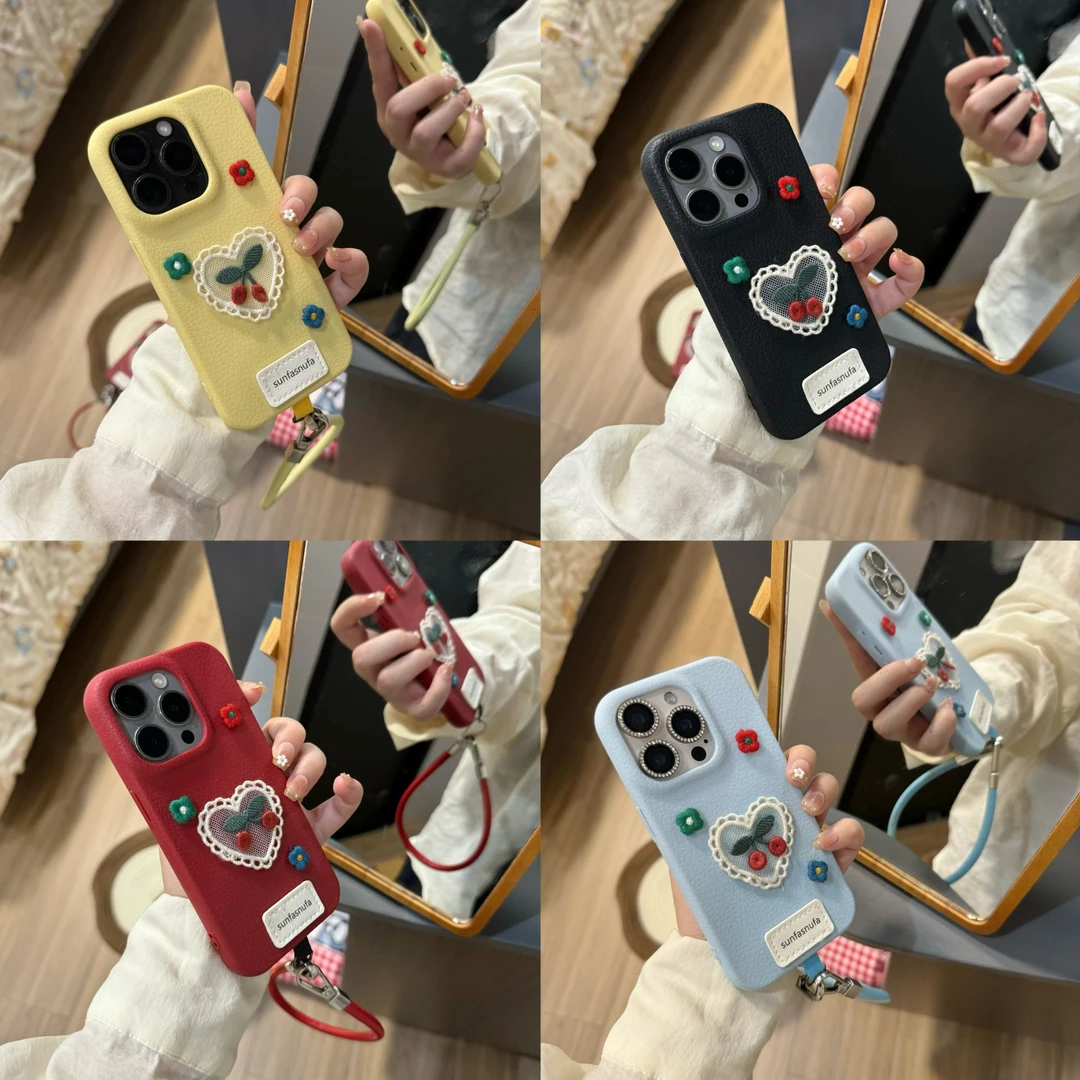 立体花朵适用苹果16promax手机壳iPhone14plus新款15/12/13皮纹17