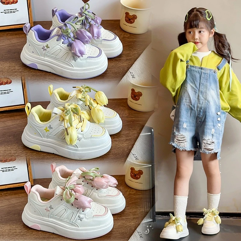 儿童板鞋新款2025秋季舒适透气女童花朵休闲鞋时尚运动鞋童鞋