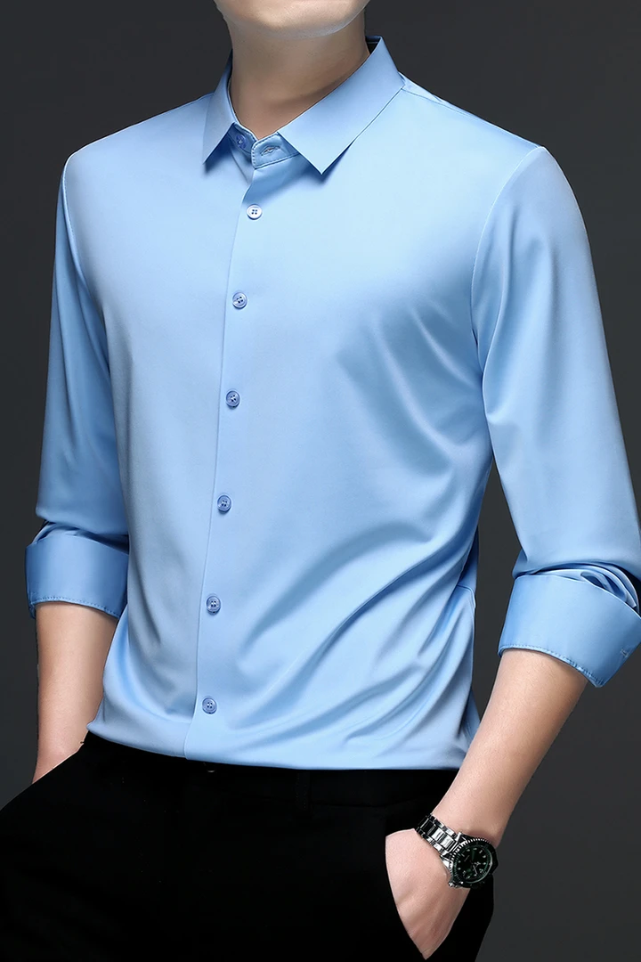 免烫长袖男纯色无痕衬衫春秋法式常规不起球