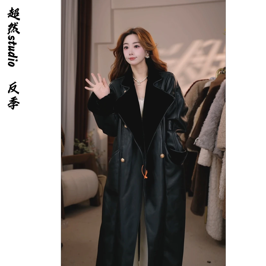 88151   方领厚款秋冬长款常规款毛呢外套韩版加厚休闲黑色