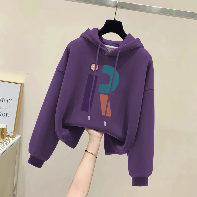 设计感小众秋冬新款2025加绒加厚套头连帽卫衣女短款宽松韩版外套